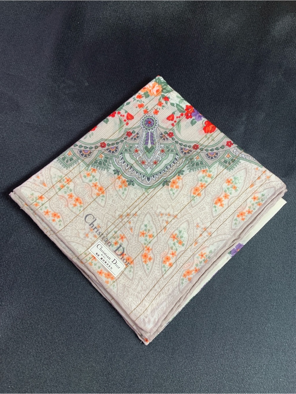 Dior Floral Paisley Mini Scarf in Light Pink, Green and Orange